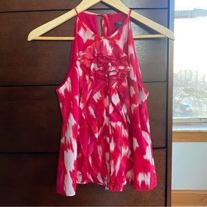 Ann Taylor Floral Ruffle Pink Halter Top 00P